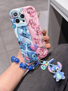 Disney Has Authorized, Phone Case - Chain Set, The Stitch Lilo & Stitch 3D Phone Case Plus A Silicone 3D Stitch Bracelet With Metallic Ring Removable Bracelet, Stitch And Angel Pattern, Compatible With Iphone17/16/15/14/13/12/11/XS/XR/X Plus Pro Max, A Stylish Cartoon Phone Case, The Perfect Gift Choice, Phone Protection, Durable Phone Cover, Great Gift For Friends And Family. - trắng - Xem 1