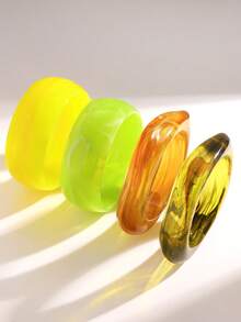 1/4pcs Minimalist Versatile Exaggerated Thick Colorful Resin Bangle Bracelet Set, Stackable, Elegant, Suitable For Daily Wear - Multicolor - View 5
