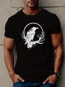 Camiseta de manga corta con diseño de cuervo para hombre para el verano - Negro - Ver 1