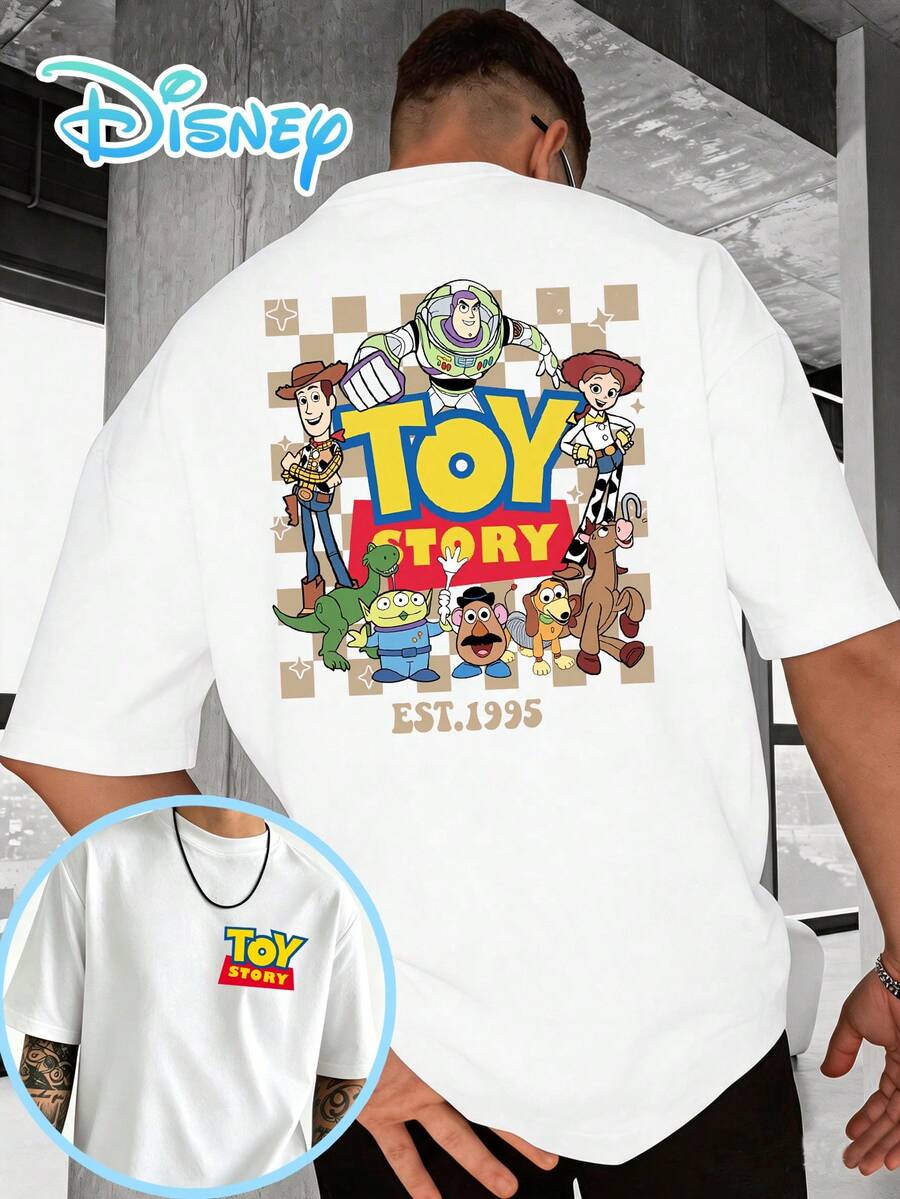 T-shirt commémoratif Disney << Toy Story » 1995, sous licence officielle. T-shirt à manches courtes pour homme, idéal pour l'été, une tenue décontractée au quotidien, un style streetwear et la mode masculine estivale. - Blanc - Voir 1