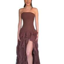 2026 European And American Summer Slim-Fit Sexy Strapless Dress With Ruffled Hem And Side Slit, Elegant Evening Gown - màu xanh lá - Xem 4