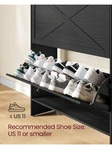 Shoe Storage Cabinet Organizer With 2 Flip Drawers, Freestanding Narrow Shoe Rack Cabinet Entryway, Farmhouse Style, Fits 14 To 16 Pairs, Smoky Black UHSC203BJ01S - Smoky Black - View 5