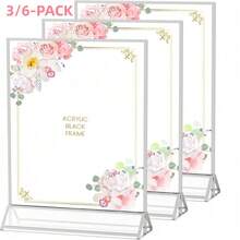 壓克力告示牌架 4x6"/5x7"/6x8"/8.5x11",2/3/6件裝 銀邊雙面傳單架,桌面菜單展示架,適用於餐廳、婚禮、派對,金色框架式桌面菜單架 - T-Silver - 查看 2