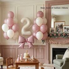 1 Set Blush Pink Balloon With Large Bow Foil Balloon Set, Bohemian Theme Birthday Party Decoration Supplies, Suitable For Baby Shower, Wedding - View 3