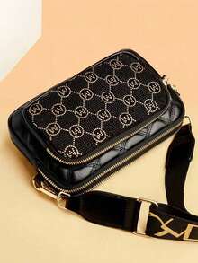 New Fashion Classic Versatile Solid Color PU Waterproof Fabric Diamond Pattern Retro Metal Design Square Shoulder Bag - Black - View 4