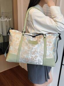 New Fashionable Travel Bag Jacquard Pattern Minimalist Niche Design Chic Popular Suitable For Short Trips Fitness Spliced Contrast Color Large Capacity Versatile Exquisite Bag - Green - View 5