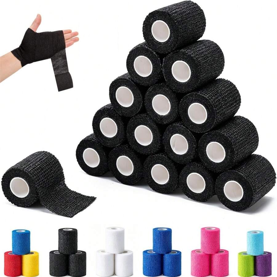 16 Rolls Breathable Self-Adhesive Sports Tape (Black), Suitable For Various Sports, Basketball, Football, Badminton, Running, Fitness, Yoga - Black - View 1