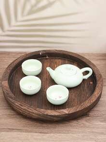 1PC Wooden Decorative Tray Vintage Style Candle Holder Stand For Home Decor Rustic Wood Tray With Handles Multipurpose Serving Tray For Dining Table Coffee Table Centerpiece - Coffee Brown - View 3