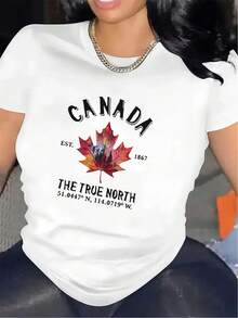 Camiseta con estampado de hoja de arce canadiense, para uso casual en restaurantes,- Camiseta unisex de algodón, manga corta, cuello redondo, estilo vintage urbano. - Blanco - Ver 1