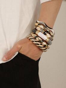 1PC Vintage Opulent FreeForm Zinc Alloy Gold-Plated Enamel Multi-ColorWide Flat Chunky Statement Cuff BraceletNew Year Christmas Dairy Party Clubwear - Bracelet - View 2