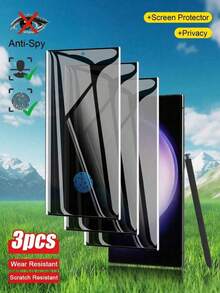 3pcs Privacy Hydrogel Screen Protector, Supports Fingerprint Unlock, Shockproof/Waterproof/Anti-Scratch/Anti-Fingerprint/Anti-Explosion, Compatible With Phone Case, Compatible With Samsung S21/S21+/S22/S22+/S23/S23+/S23 Ultra/S24/S24+/S24 Ultra/S25/S25+/S25 Ultra/S26/S26+/S26 Ultra - Black - View 13