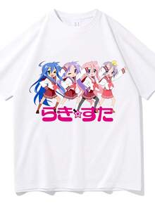 Anime Lucky Star Konata T Shirt Cartoon Men  Aesthetic Vintage Car Tshirt Unisexs Manga Print Oversize Tops Cottonsss Tee Shirt - Blanco - Ver 2