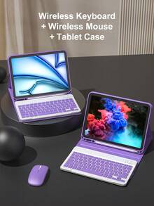 Wireless Keyboard Mouse Set For IPad A16 11th/10th, 9th/8th/7th 10.2", Air 10.9", 11", Pro 11", Includes PU Leather Tablet Case, Detachable Wireless Keyboard (150mAh Battery) And Pen Slot, Lavender Purple - Lilac Purple - View 2
