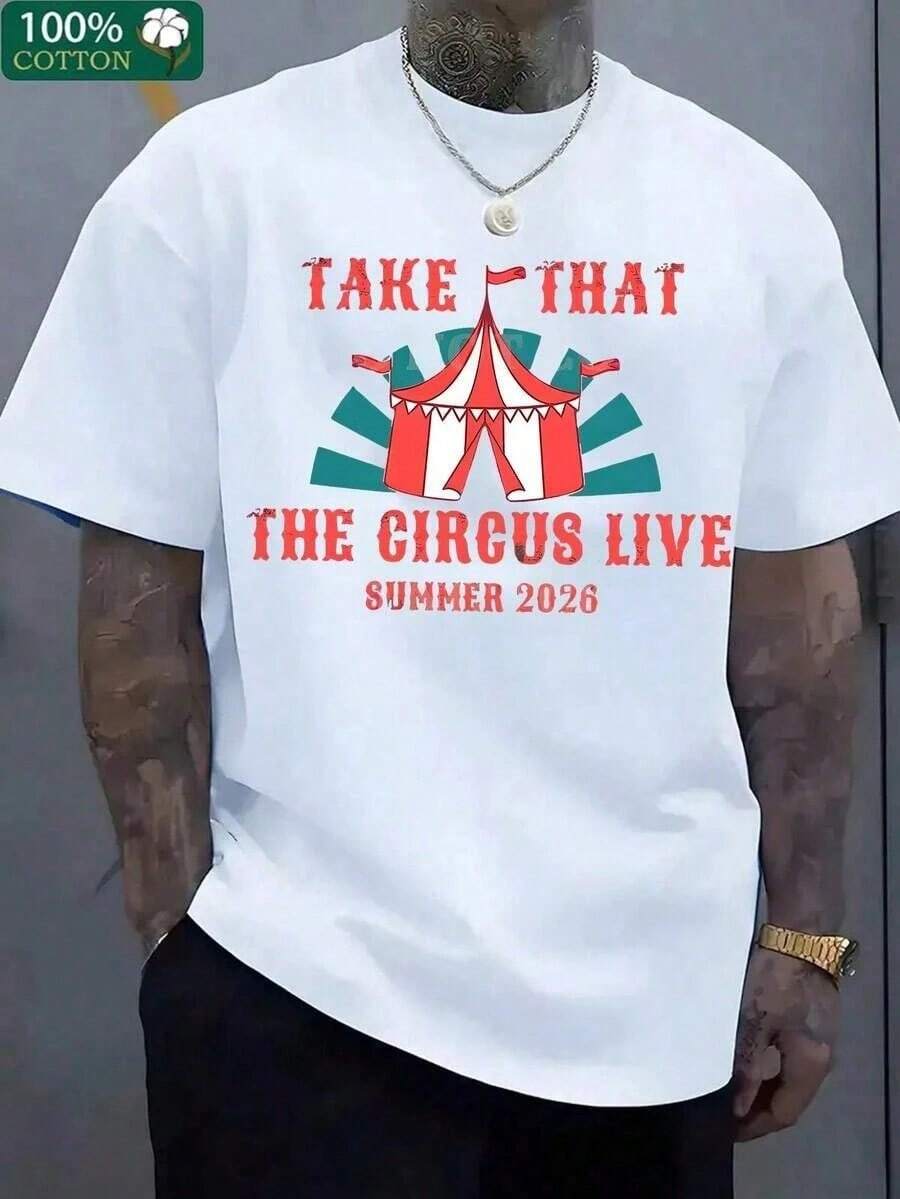 Camiseta 100% Take That Circus Live Verano 2026, Cuello Redondo, Manga Corta, Ropa Urbana, Moda Transpirable, Ropa Suave para Hombre – El Regalo Perfecto, Regalo para Fanáticos de Bandas Bri - Negro - Ver 1