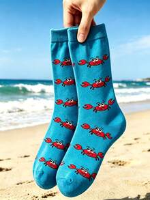 1 Pasang Kaos Kaki Pantai Motif Kepiting Kecil yang Lucu Gaya Kartun Hadiah Unisex - MultiWarna - View 6