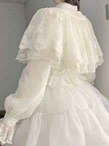 Women's Lolita-Style Lace Faux Collar, Ruffled Shawl Collar With Puff Sleeves, Sheer Embroidery Perfect For Everyday Wear And Cosplay - 白色 - 查看 5