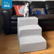 Escaleras/Escalones Plegables De Espuma Para Mascotas De Color Gris Oscuro Con Estampado De Celosía O Peldaños Para Perros Y Gatos 3 Peldaños - Estampado enrejado gris. - Ver 5