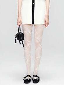 1 Pair Plus Size Women's Patterned Sheer Mesh Tights Stockings Fishnet Stockings High Waist Tummy Control Slimming Fishnet Leggings, Suitable For Various Occasions - White - View 2