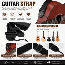 Guitar Strap Designed For Rock And Folk Music - Featuring Flame Pattern, Plaid Design, Geometric Shapes And Patterns - Suitable For All Types Of Guitars And Bass Guitars, Adjustable Length From 38 To 41 Inches - Black - View 2