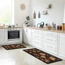 1 pieza, Decoración del hogar, Estampado de patrón floral, Alfombra de cocina de lino, Tapete de cocina, Tapete de piso, Tapete de baño, Tapete de puerta, Impresión 3D rectangular, Adecuado para sala de estar, dormitorio, pasillo, baño, lavandería - Alfombra de poliéster, Adecuado para decoración del hogar interior y exterior - Multicolor - Ver 7