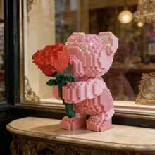 3996pcs Flower Bouquet Bear Building Blocks, Romantic DIY Construction Toy, Collection Model, Home Decor, Birthday Gift, 1 Piece Room Decor - Multicolor - View 3