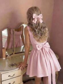 YkhahaYkhahaSkyraze Vestido mini elegante sin mangas con cuello cuadrado y plisado de unicolor para mujerYkhahaYkhaha - Rosa - Ver 1