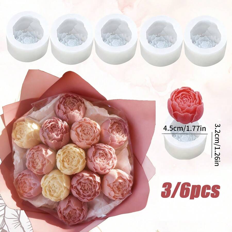 3/6件套逼真玫瑰花模具 - 可重复使用的硅胶模具,适用于DIY蜡烛、肥皂、树脂和粘土工艺品 - 易于脱模,花瓣、花蕊和叶子纹理细腻 - 适用于婚礼、情人节、派对礼物、手工装饰品 - 彩色 - 查看 1