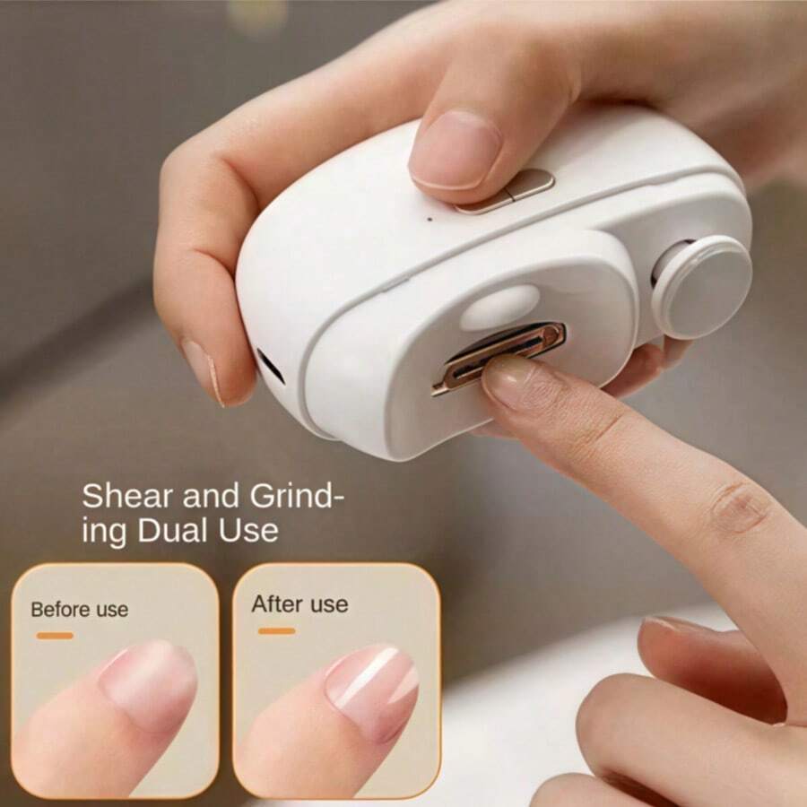 Electric Automatic Nail Clipper With Light, Portable Polishing And Trimming Tool, Easy And Fast Nail Trimming, Dual-Use For Grinding And Cutting - 白色 - 查看 1