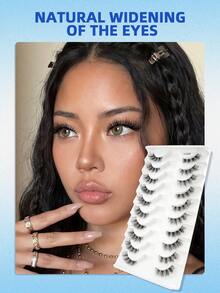 10 Pairs Half-Eye False Eyelashes, Natural Fluffy Winged Eyelashes With Transparent Band, Reusable, Suitable As Gifts For Women And Girls - 黑色 - 查看 3