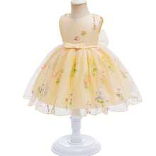 Sleeveless Baby Girl Bow Birthday Dress, Tulle Formal Wedding Party Dress - Yellow - View 6