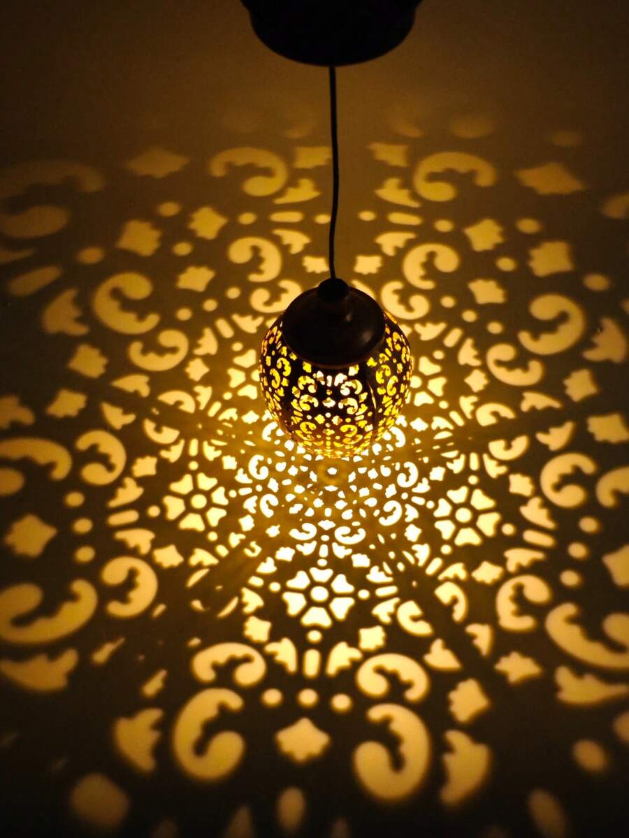 1pc Iron Solar Powered Moroccan Style Hollow Water Drop Pendant Garden Light Outdoor Yard Lamp - Water Droplet Lamp - View 1