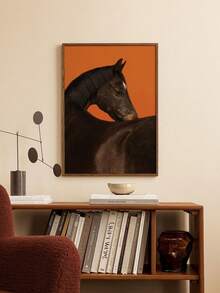 1pc Frameless Modern Black Horse Portrait Wall Art Print, Bold Orange Background Equine Canvas Poster, Minimalist Animal Photography Wall Decor For Living Room Bedroom,Decoration Bedroom, Prints For Wall, Posters, Vintage Decor,Best Gift Choice - Horse - View 4