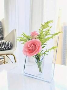 1/2pcs Transparent Square Acrylic Vase, Floral Decoration Accessory, Minimalist Style Desktop Flower Stand, Suitable For Single Flower Or Small Bouquet - Multicolor - View 2