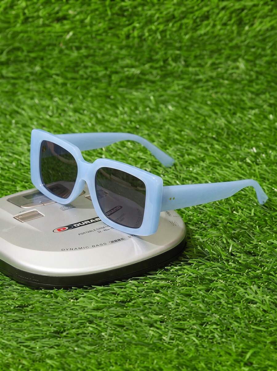Shadewire Blue Rectangular Plastic Sunglasses, Y2K Style, Outdoor Travel Beach Vacation Casual Decoration, Summer UV Protection Driving SunglassesVintage Retro - Blue - View 1