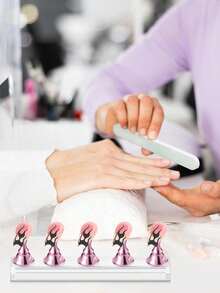 80-Piece Pink Series Nail Tool Set, 48-Grid Reusable Nail Clay, 10 Nail Stands + 2 Clear Bases, 15 Nail Brushes + 5 Dotting Pens, For Displaying And Practicing Nail Tips, Magnetic False Nail Stands, For Displaying And Practicing Professional Nails, W - Apricot - View 3