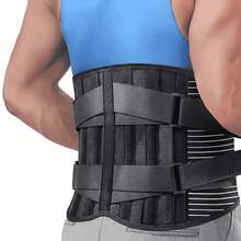 3D Back & Waist Support, 6 Back Support Straps, Unisex Adjustable Straps, Soft Breathable Woven Fabric Waist Support - Black - View 1
