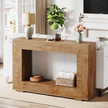 LITTLE TREE 47.2" Console Table, Farmhouse 2-Tier Entryway Table, Wooden Sofa Table Behind Couch, Narrow Entry Table Suitable For Foyer, Hallway, Rectangular Accent Console Table(Light Brown) - 淺棕色 - 查看 7
