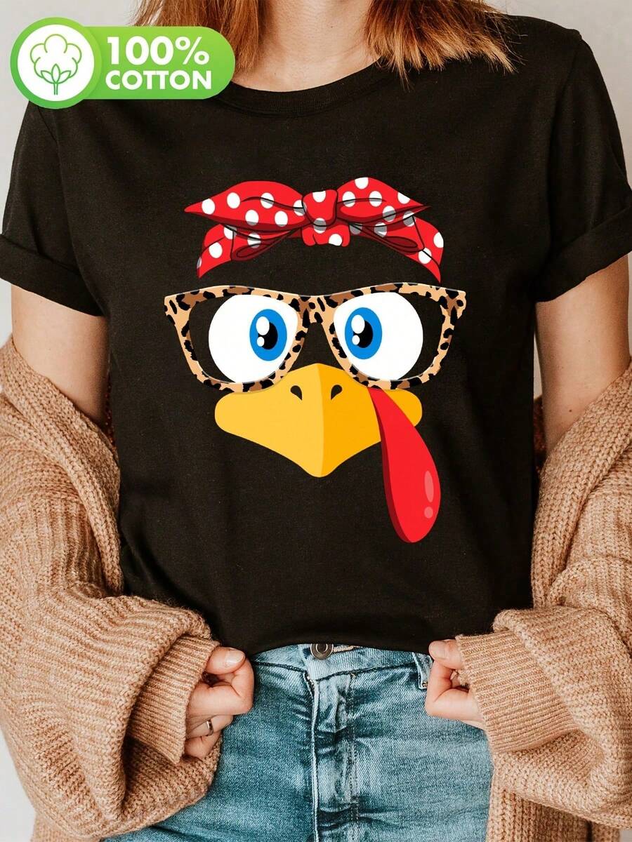 Camiseta estampada para mujer, ligera, transpirable, cómoda y versátil. 100% algodón, fresca y aireada, lavable a máquina. Ropa de verano con estilo urbano y moderno. - Negro - Ver 1