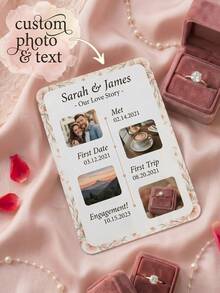 1Pc Custom Love Story Timeline Card, Personalized Couple Photo & Text Card, Floral Design, Paper Material; Ideal For Anniversary, Valentine's Day, Engagement & Wedding Keepsakes, Custom Memory Card - Multicolor - View 1