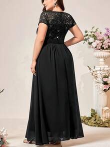 Talla Grande - Vestido de Encaje con Abertura en la Espalda y Ajuste en la Cintura para Mujer de Talla Grande - Negro - Ver 10