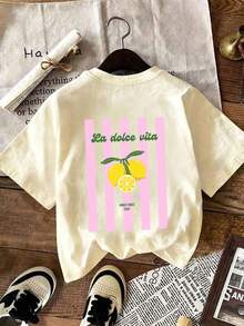 Áo thun ngắn tay cổ tròn in họa tiết vui nhộn phong cách thường ngày cho bé gái tuổi teen, áo mùa hè - Màu be - Xem 5