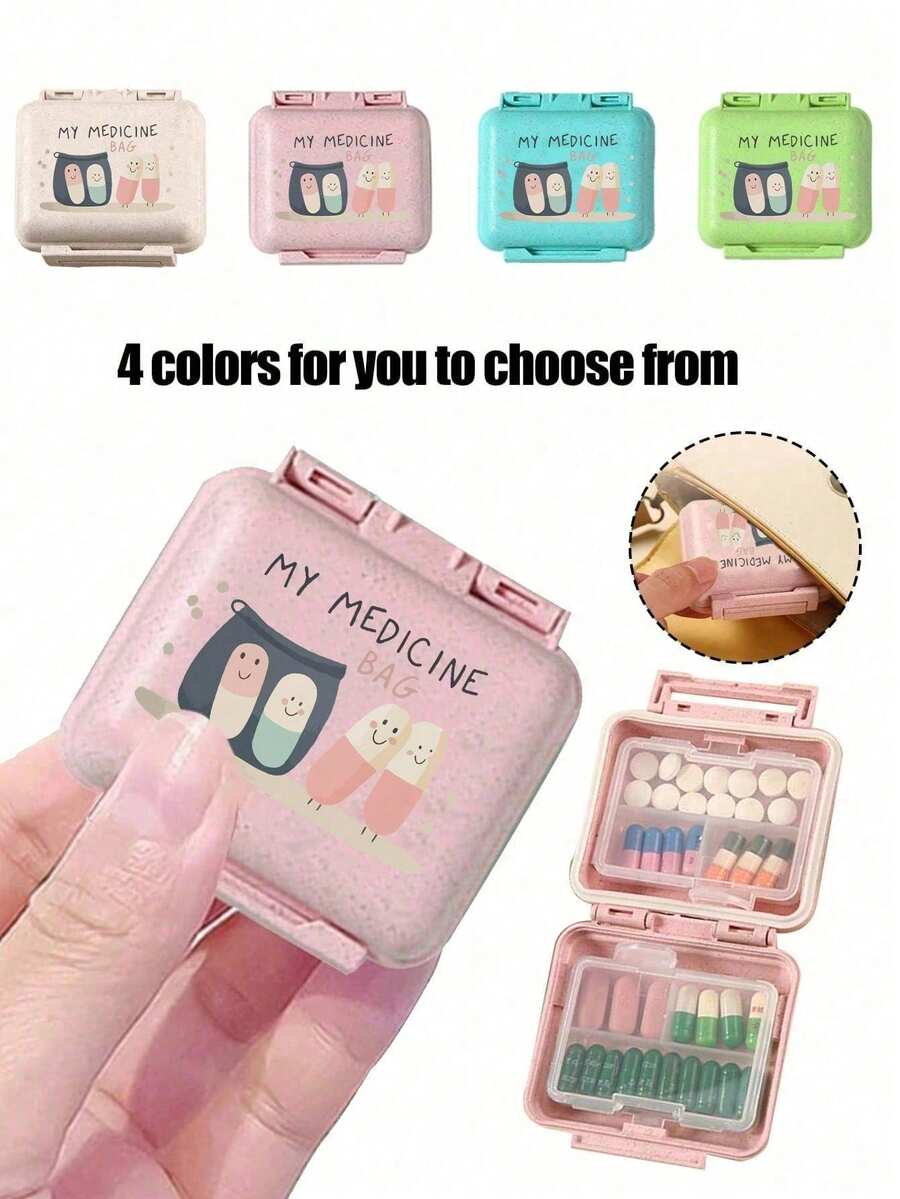 Mini 6-Compartment Portable Pill Box, Medicine Storage Box, Travel Pill Box, 6-Compartment Small Pill Box Printed With "My Pill Bag" And Pill Pattern, Sealed Pill Packaging Storage Box, 6-Day Weekly Storage Box, First Travel Pill Storage Box, Daily Vitamin Pill Box, Pocket Pill Box Storage Box, Charming Storage Box, Home Essential, Travel Essential - Multicolor - View 1