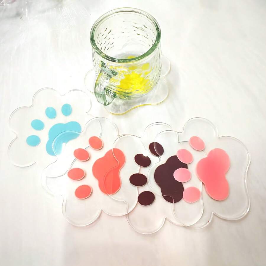 1 Set Cat Paw Design PET Anti-Slip Coasters, Home Kitchen Decor Accessories, Cute Affordable Small Items, Suitable For Various Holiday Parties, Wedding Accessories, Thanksgiving, Back To School Decor Gifts