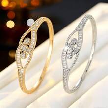 1 pieza Pulsera exquisita con incrustaciones de zirconia de líneas geométricas, diseño premium, adecuada para ir al trabajo, banquetes, fiestas, regalo y uso diario - pulsera - View 5