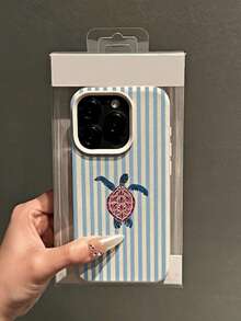 1個創意海龜藍條紋清新圖案霧面荔枝紋理全包覆TPU防震時尚手機殼防指紋保護套 適用於 11 12 13 14 15 16 17 Pro Max A56/55/54/53/52/51 S25/24/23/22/21系列 (國際版，非本地版) - 彩色 - 查看 2