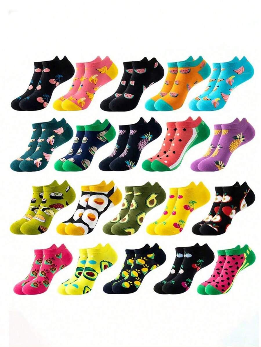5 Pairs/10 Pairs/15 Pairs/20 Pairs Men's Fashion Fruit Pattern Series Versatile Short Socks Random Delivery - Multicolor - View 1