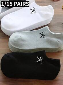 1/15 Pairs Women's Short Socks, Invisible Socks, White Socks, Black Socks, Gray Socks, Ladies Socks, Cute Socks, Girl Socks, Black Socks, Cartoon Details, Ventilation Hole Design, Moisture-Wicking, Soft And Smooth, Suitable For Various Occasions Like Festivals, Sports, Casual, Business And Daily Wear, All-Season, Random Color Combination - Multicolor - View 12