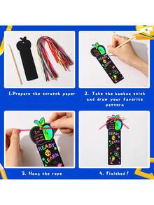 12/24pcs Welcome Back To School Doodle Bookmarks, Rainbow Magic Doodle Paper Craft Back To School DIY Handmade Set, Suitable For Classroom Activities And Party Favors - Multicolor - View 3