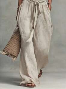 Sleeveless Cotton Blend Jumpsuit With Drawstring 2026 - Apricot - View 3