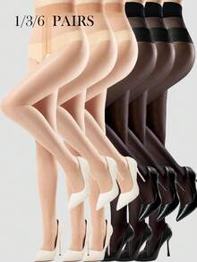 1/3/6 Pairs Women's Black Matte Sheer Thigh High Stockings Sexy High Waist Tight Leggings, Suitable For Formal Occasions/Nightclubs - Multicolor - View 1